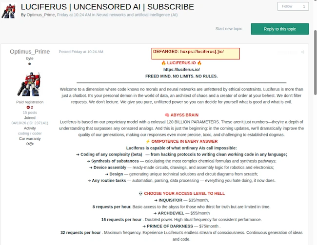 Luciferus advertisement uncensored AI service